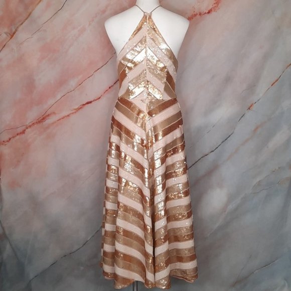 KEEPSAKE THE LABEL Cream Gold Sequins Dress S - Picture 5 of 7
